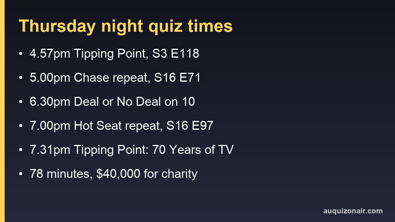 Card listing Thursday 17 September 2026 Australian quiz show times